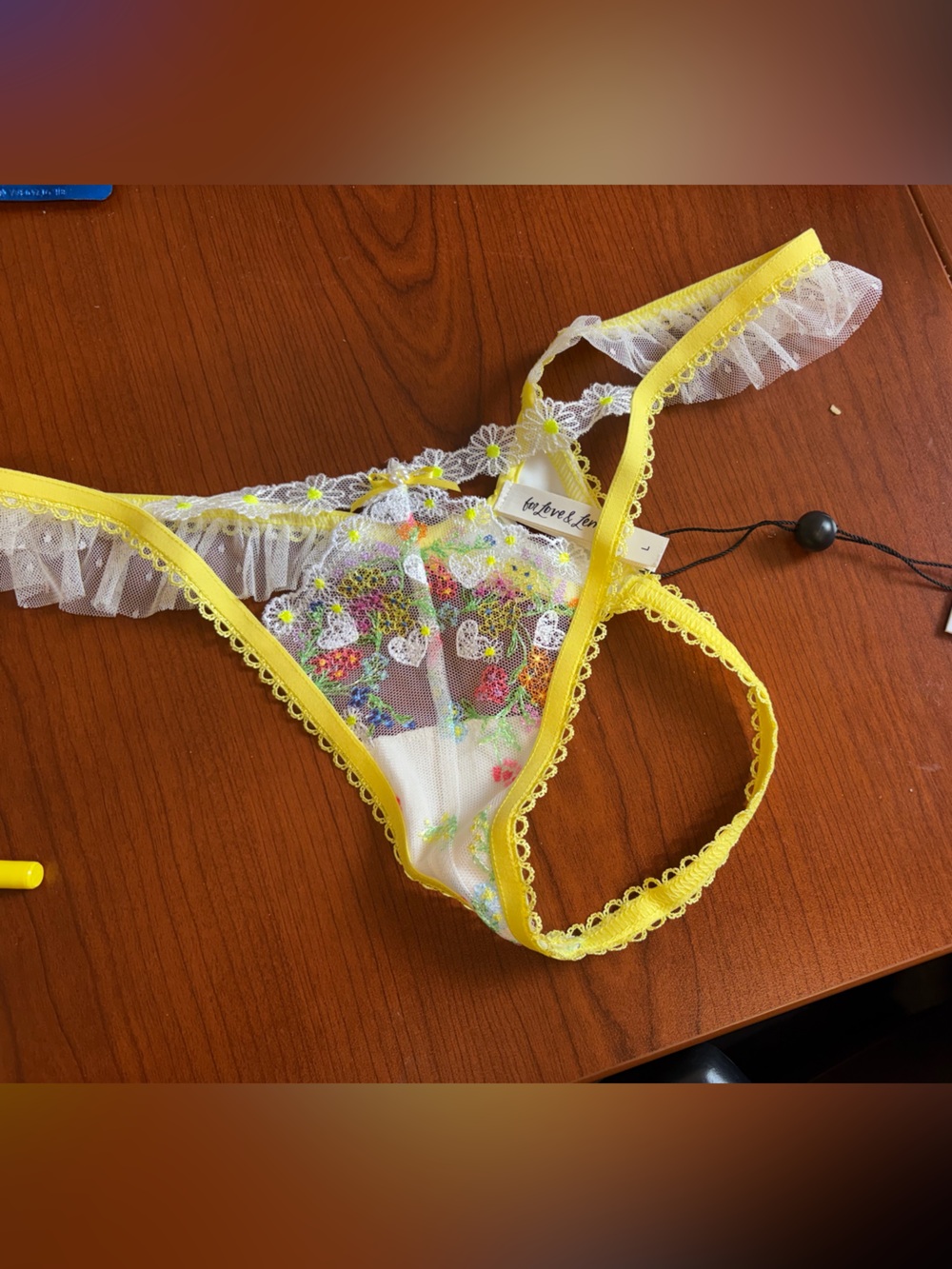 La Perla Yellow Floral Sheer Lace thong